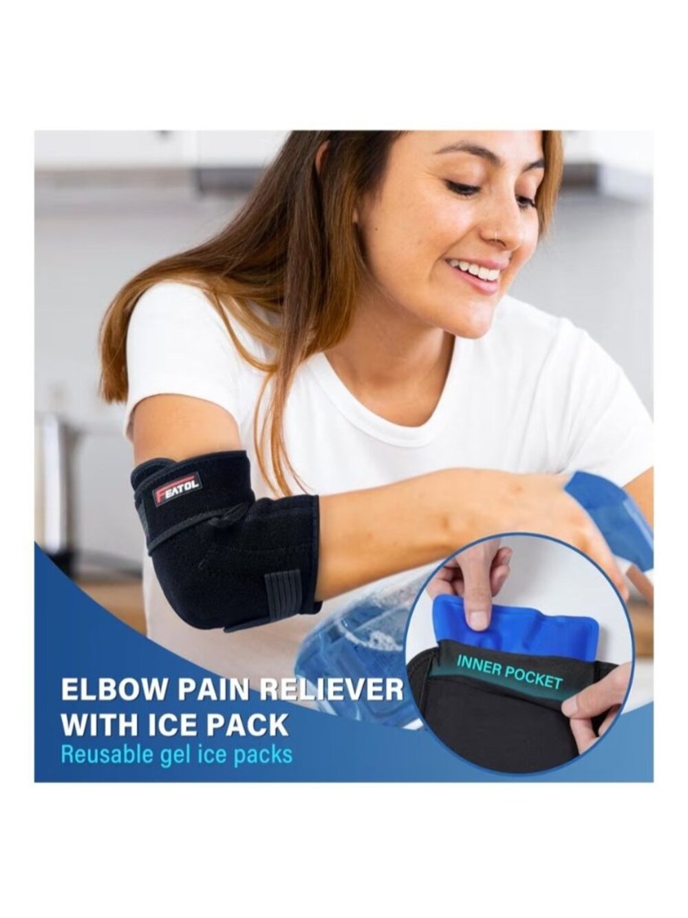 FEATOL Med Unisex Elbow Brace with Ice Pack Tendonitis Tennis Elbow Pain Relief - Picture 4 of 10
